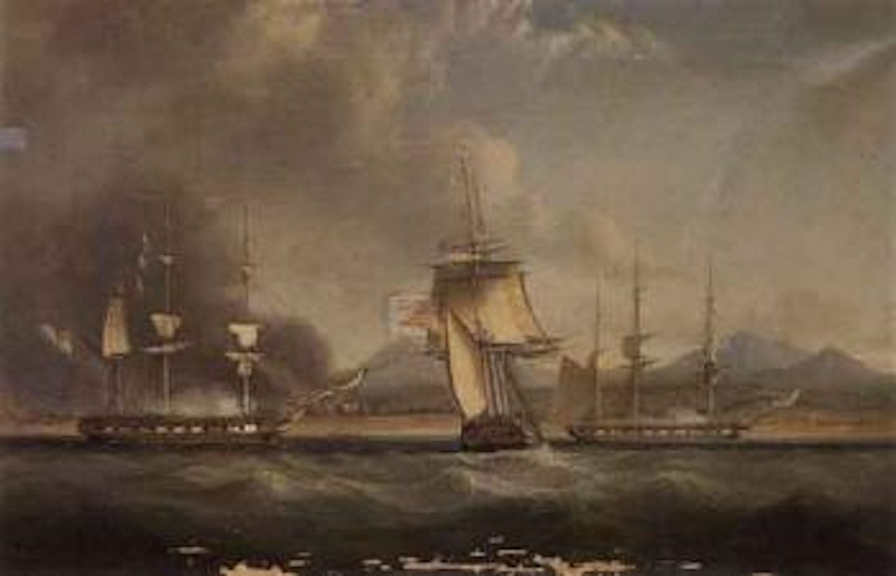 The conquest of Mauritius, British squadron bombarding the coast by English School
