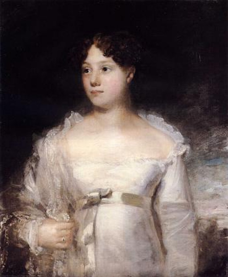 Portrait of Jane Inglis wearing a white gown by John Constable