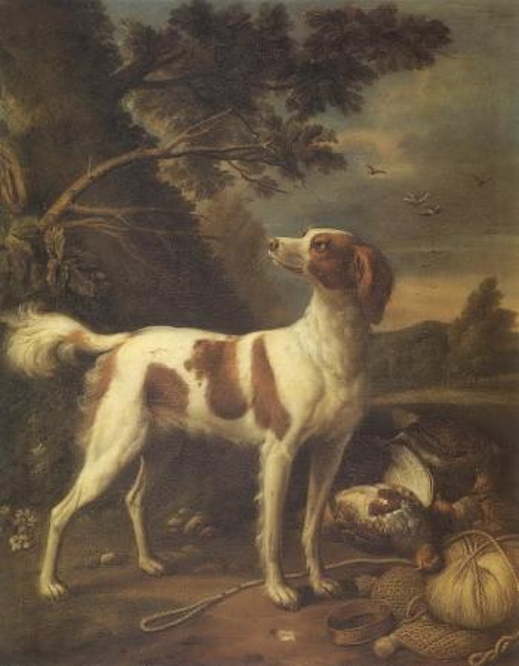Wooded landscape with Welsh Springer Spaniel and dead game by John Wootton