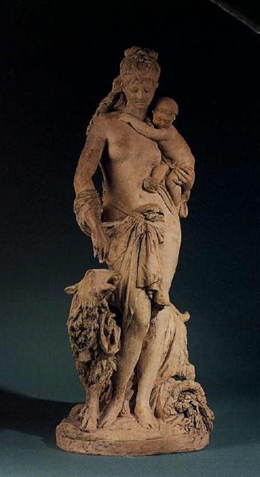 Mother and Child with goat beside by Albert-Ernest Carrier-Belleuse