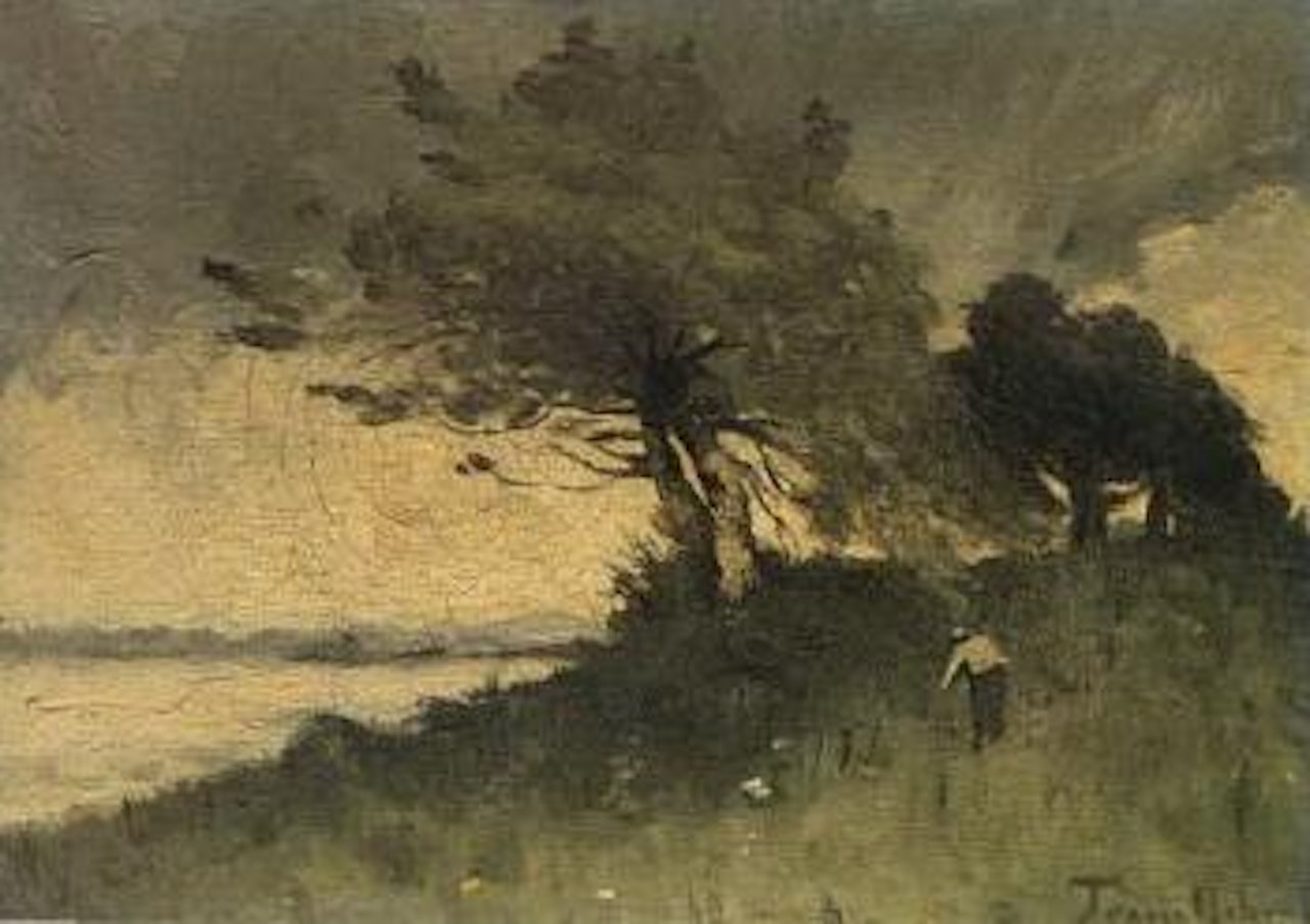 Wooded lake landscape by Paul Désiré Trouillebert