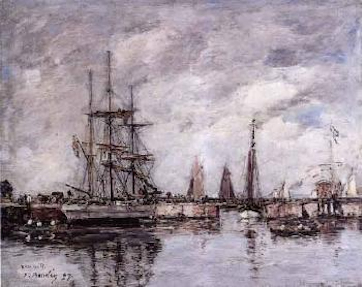 Deauville, le Trois-Mats norvegien en Partance by Eugène Boudin