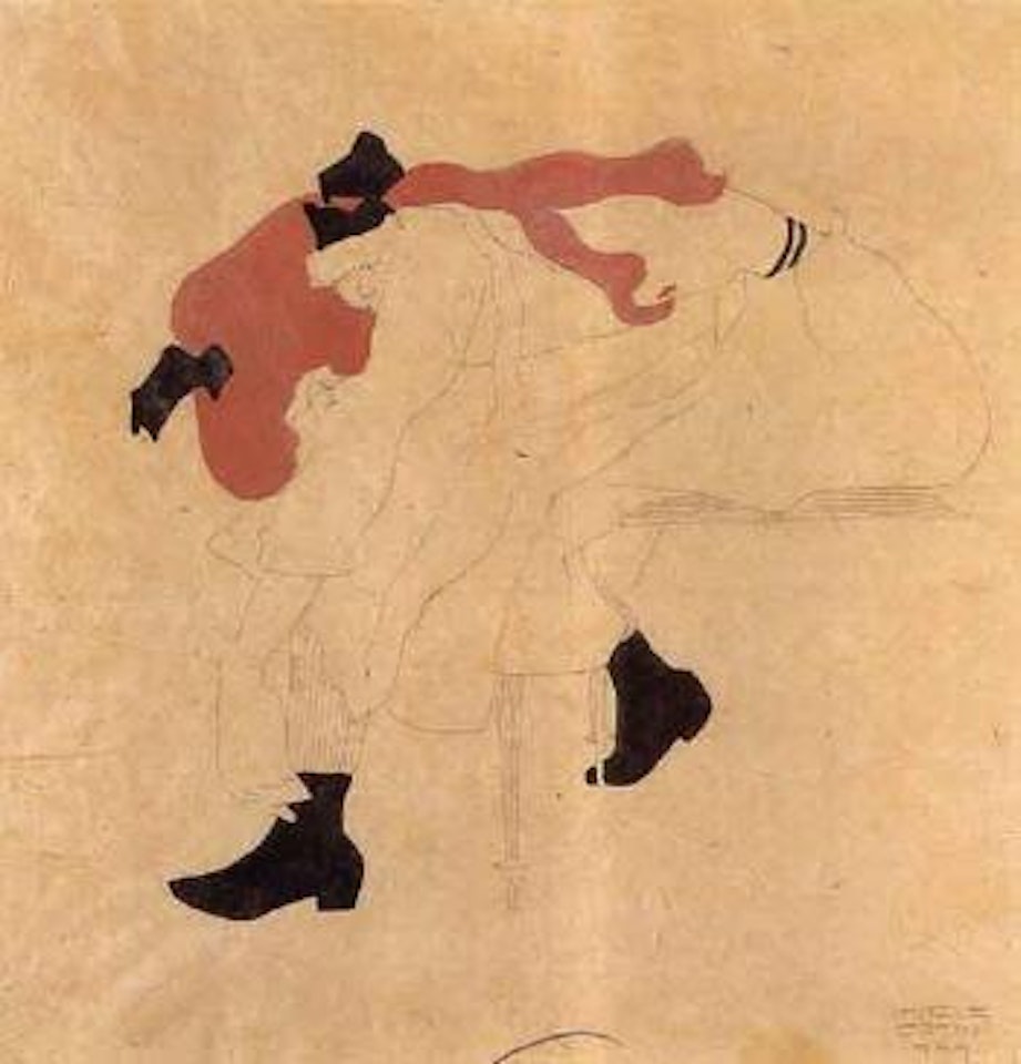Junges Madchen mit schwarzer Schleife im roten Haar by Egon Schiele