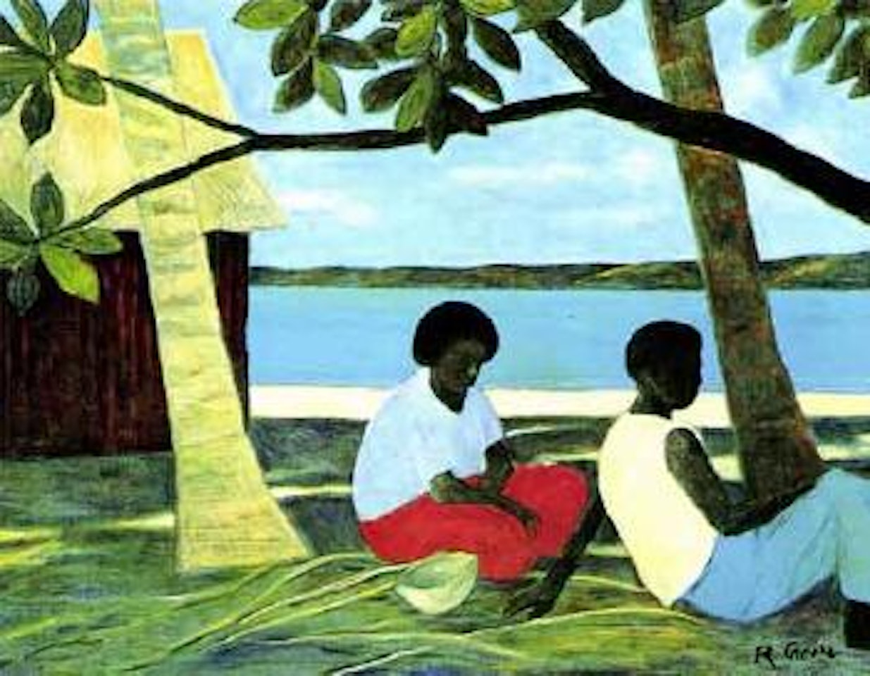 Islanders relaxing in the shade of trees by Ray Austin Crooke