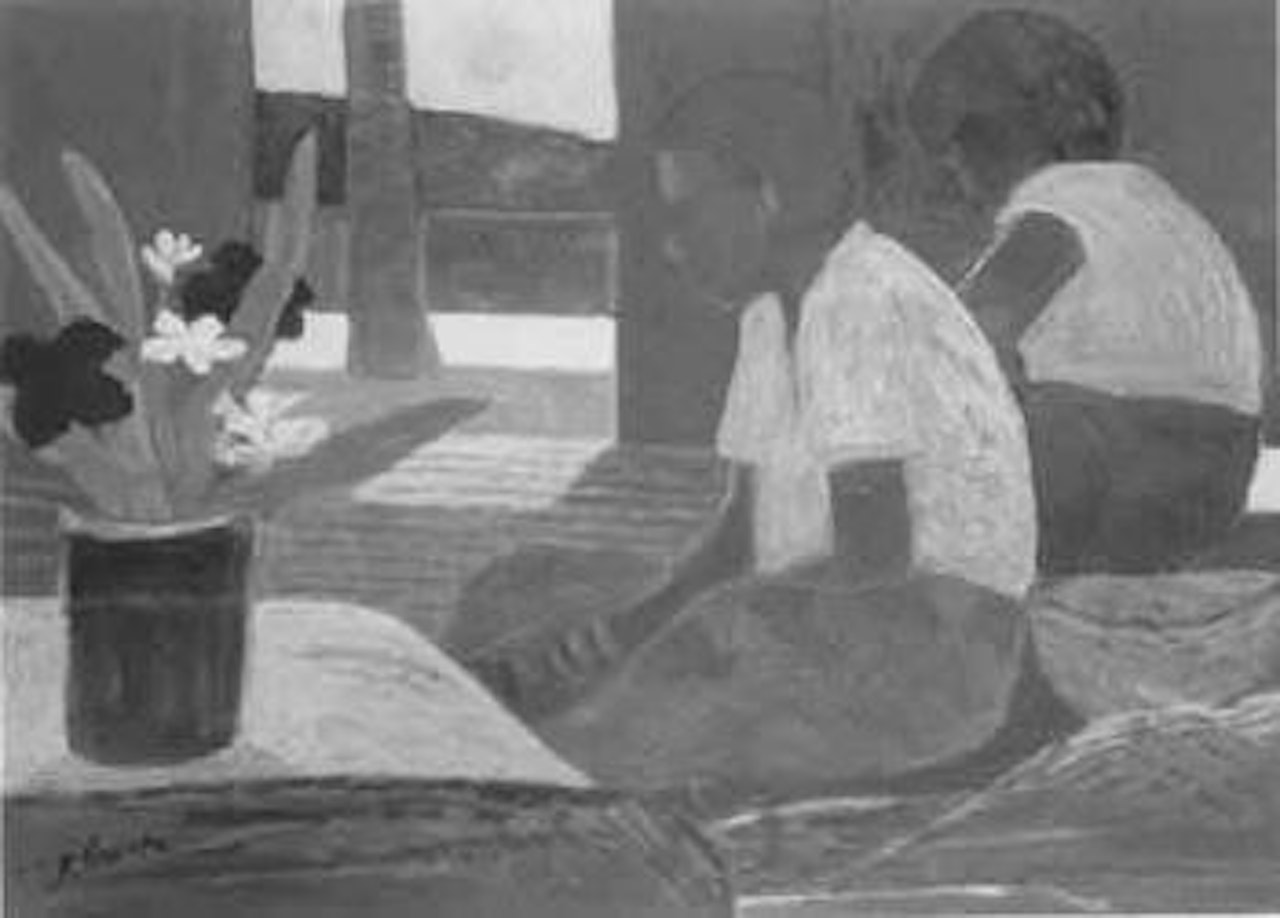 Thursday Island natives and vase of flowers by Ray Austin Crooke