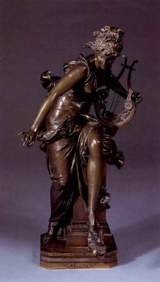 Semi-naked woman seated and holding a lyre by Albert-Ernest Carrier-Belleuse