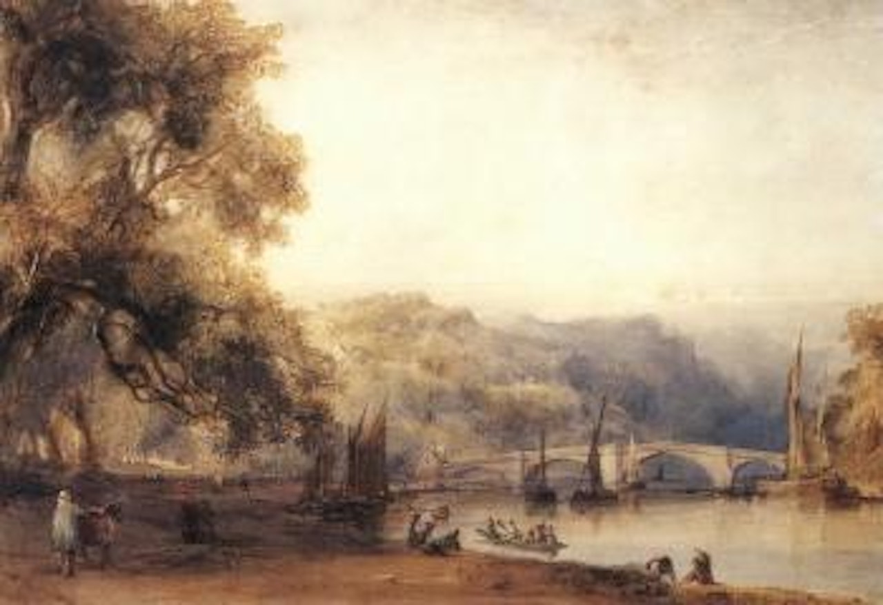 Townsfolk on the banks of the Thames at Richmond, Surrey by William Callow