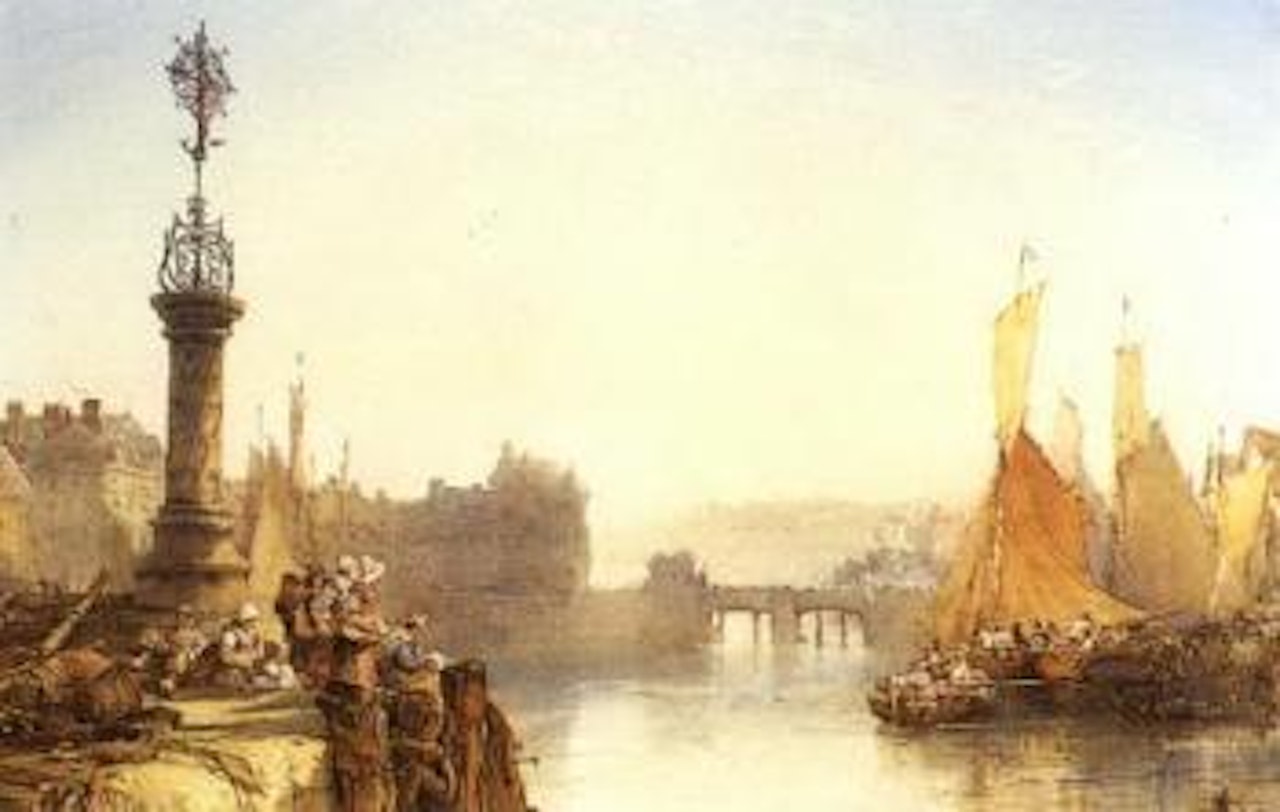 Continental town by a river by William Callow