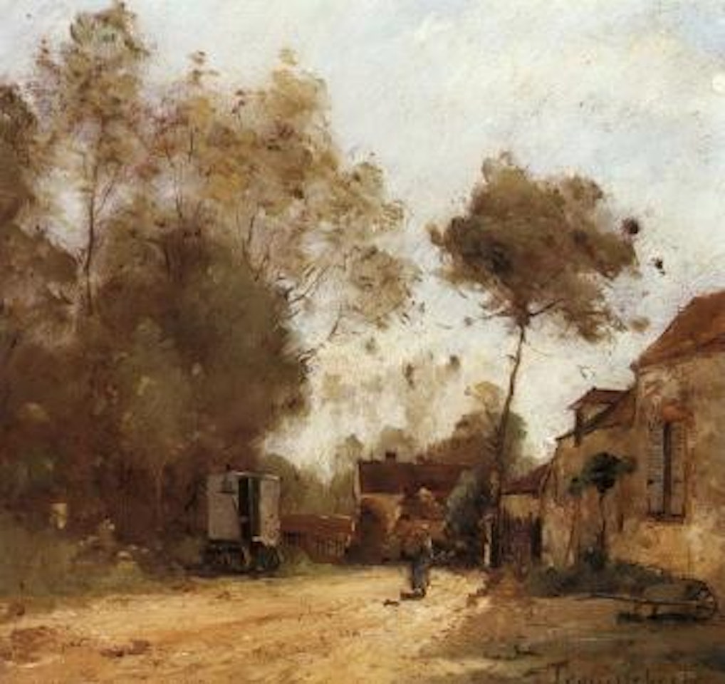 Figures on country road by Paul Désiré Trouillebert