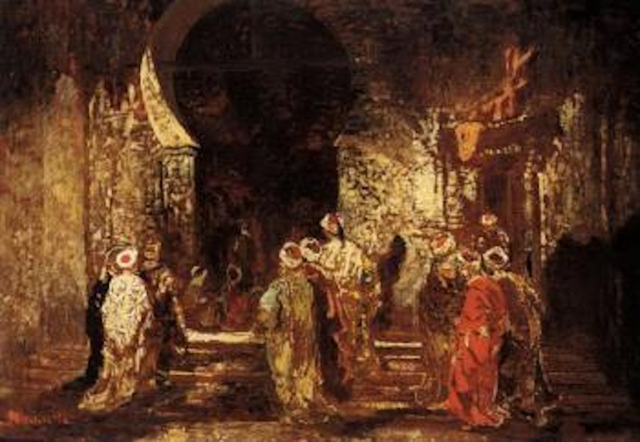Arabs before a Mosque. Sunrise by Adolphe Monticelli