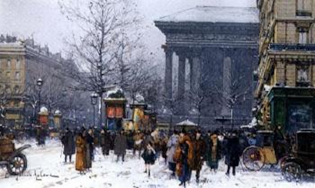 Place de la Madeleine, Paris, under snow by Eugene Galien-Laloue