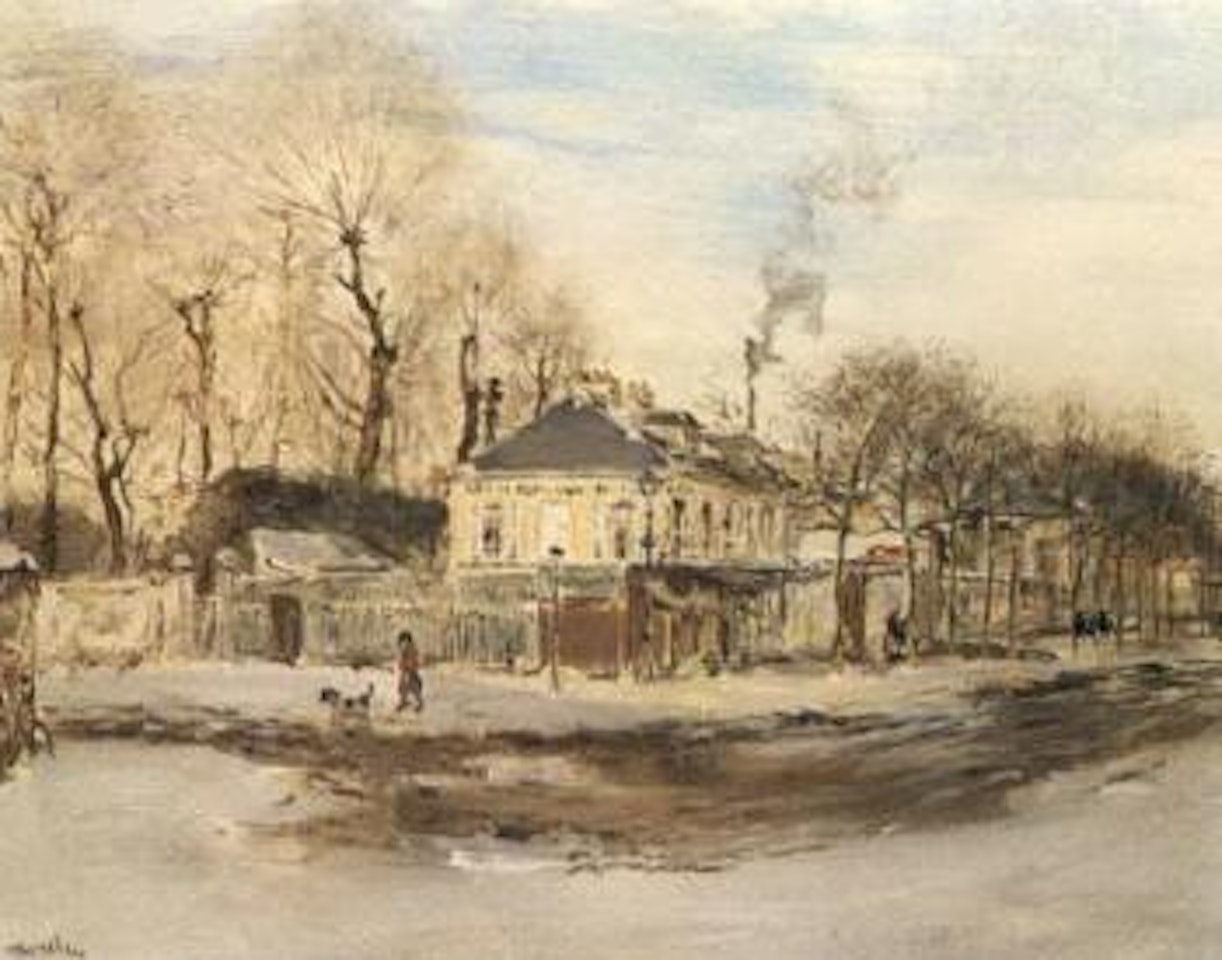 Street scene under snow by Jean Francois Raffaelli