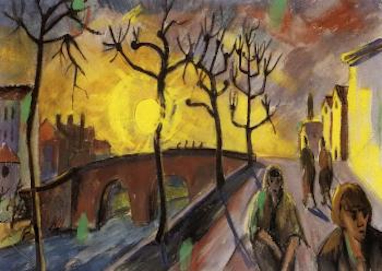 Street scene by the bridge by Erich Heckel