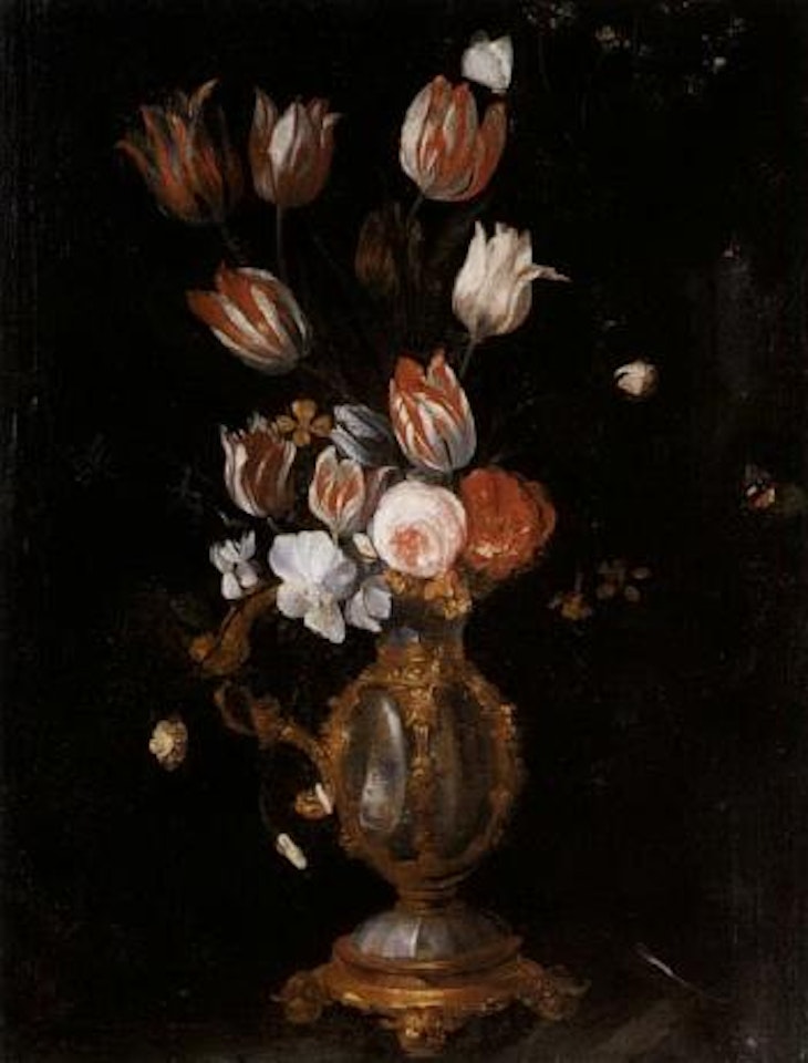 Still life of flowers in gilt and glass ewer by Jan Van Kessel The Elder
