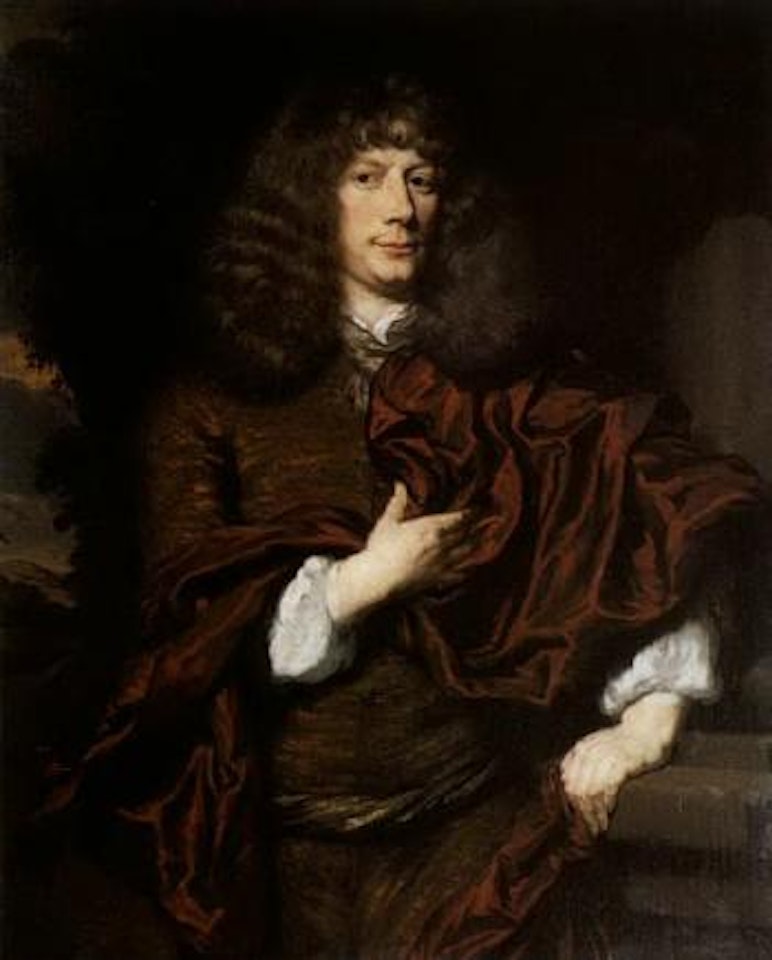 Portrait of gentleman wearing red mantle by Nicolaes Maes