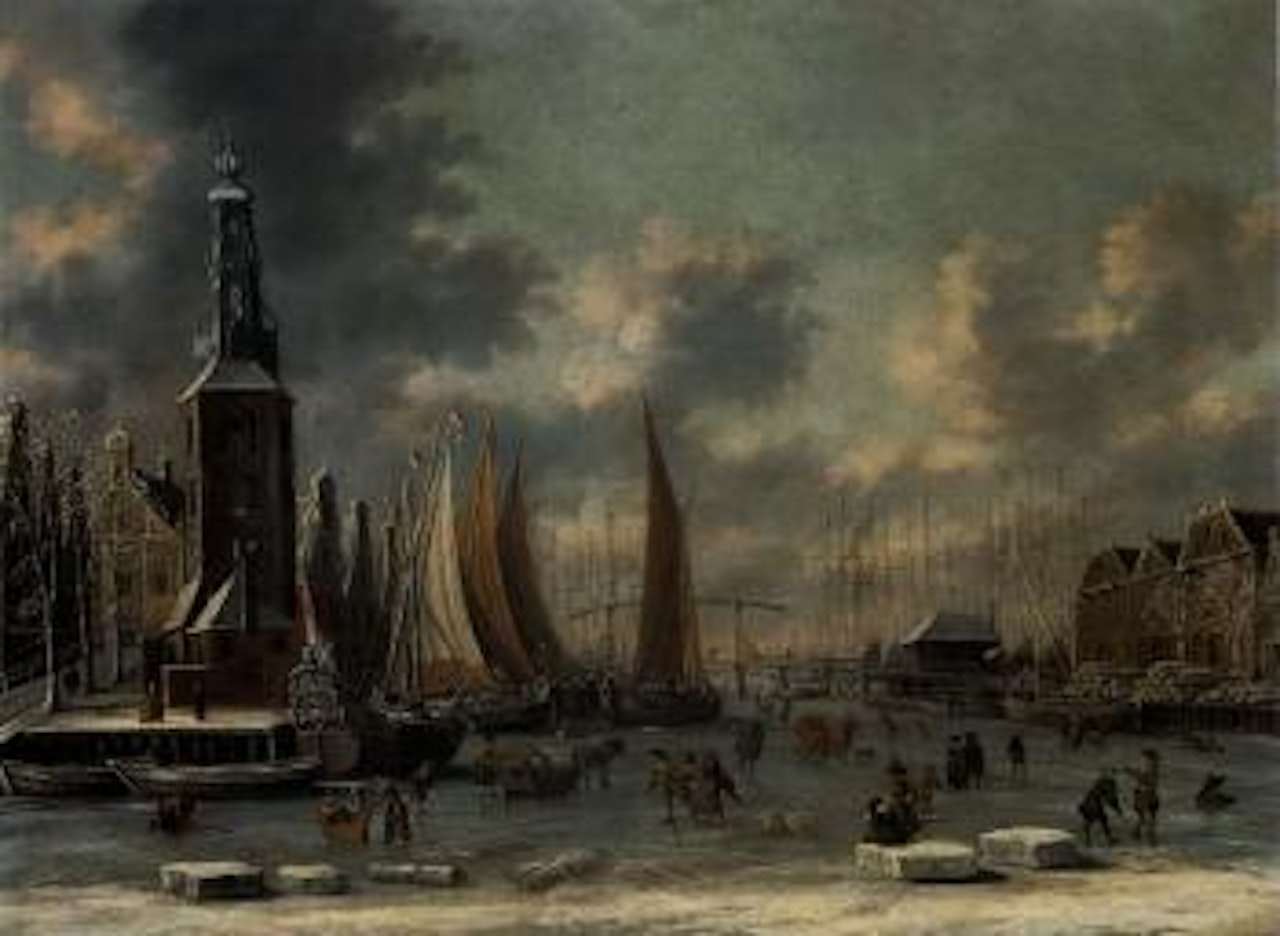 Amsterdam, view in winter along the frozen Oude Schans by Thomas Heeremans by Abraham Storck