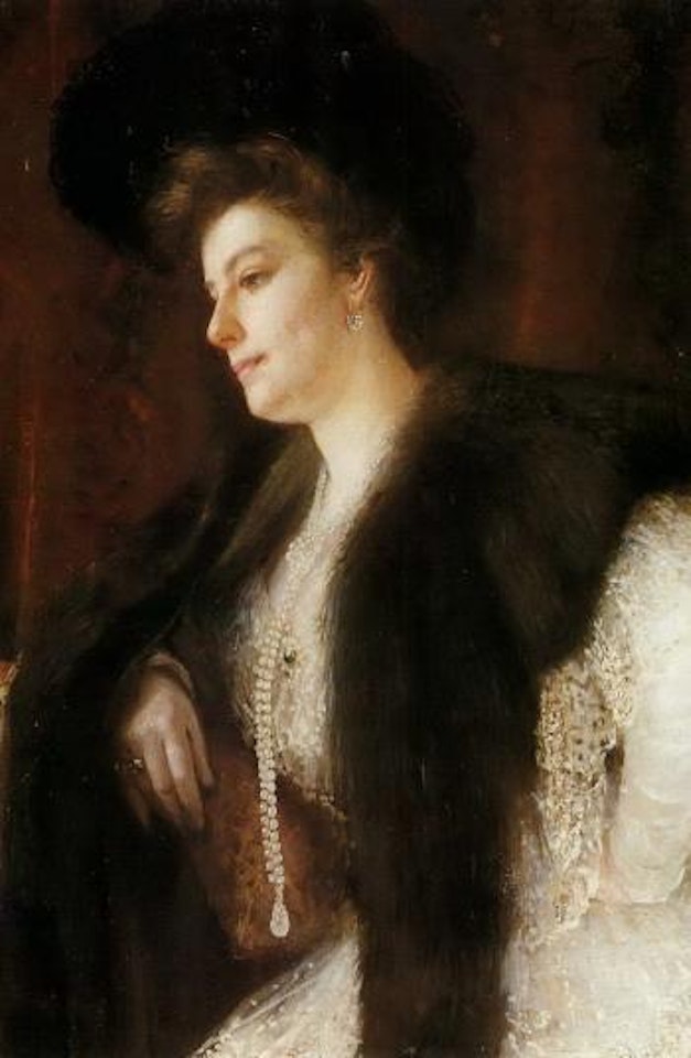 Portrait of a lady wearing fur stole by Ilya Yefimovich Repin