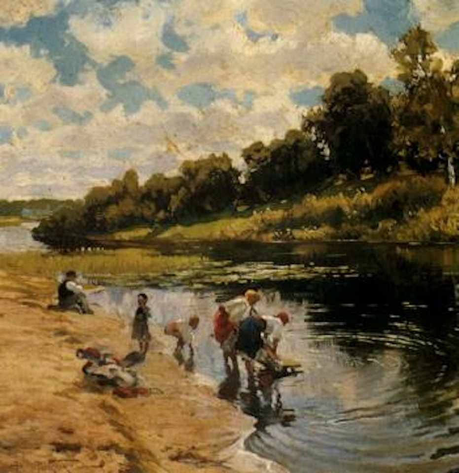 Washing at the river bank by Alexander W. Makowski