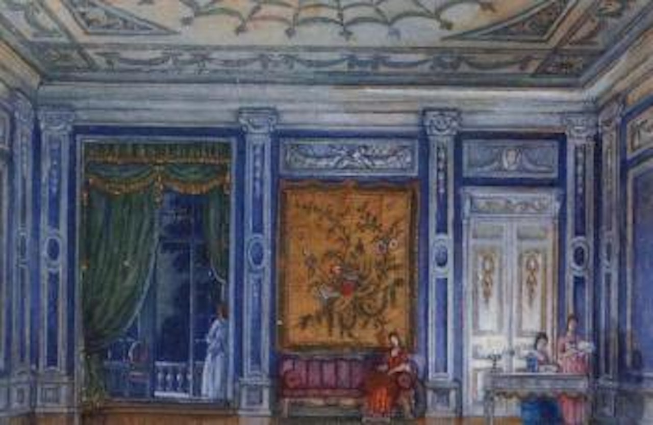 Stage design for Eugene Onegin, a drawing room by Mstislav Valerianovich Dobuzhinsky