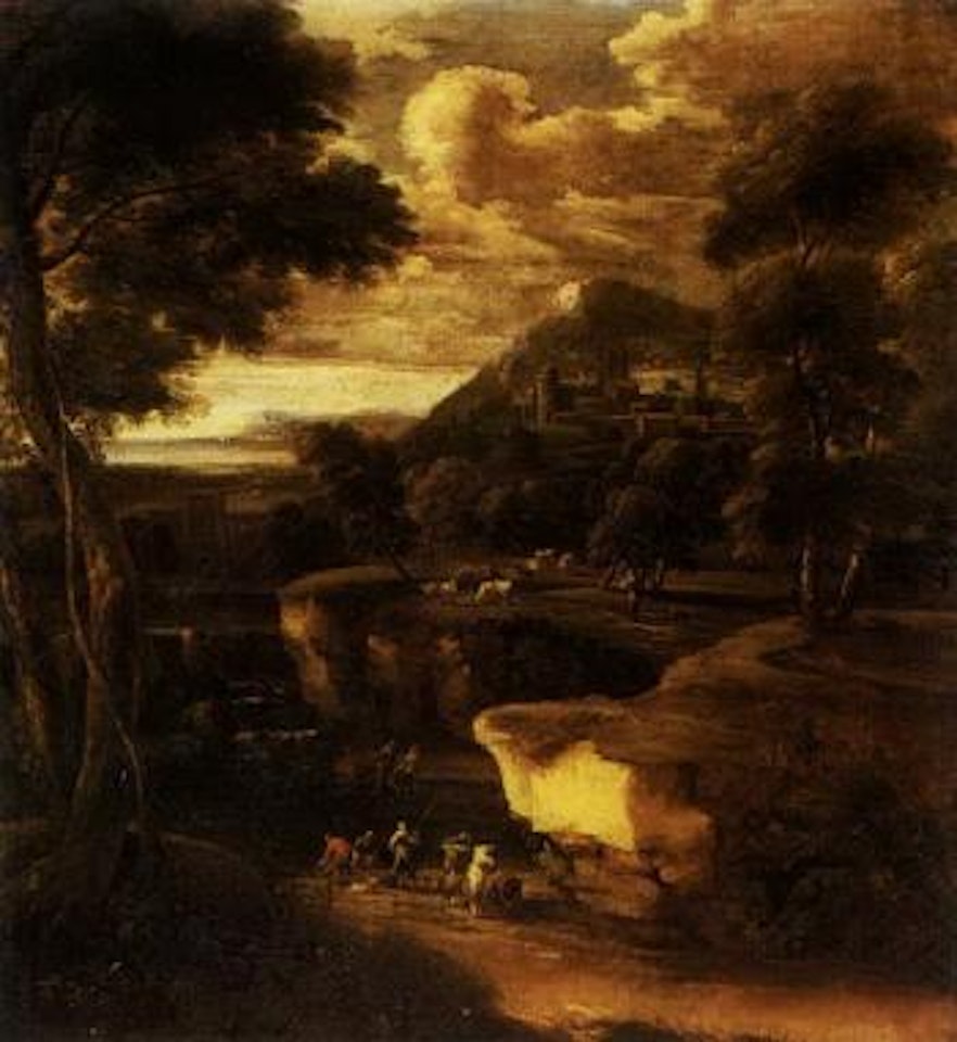 Italianate river landscape with fishermen by Adriaen Frans Boudewyns by Pieter Bout