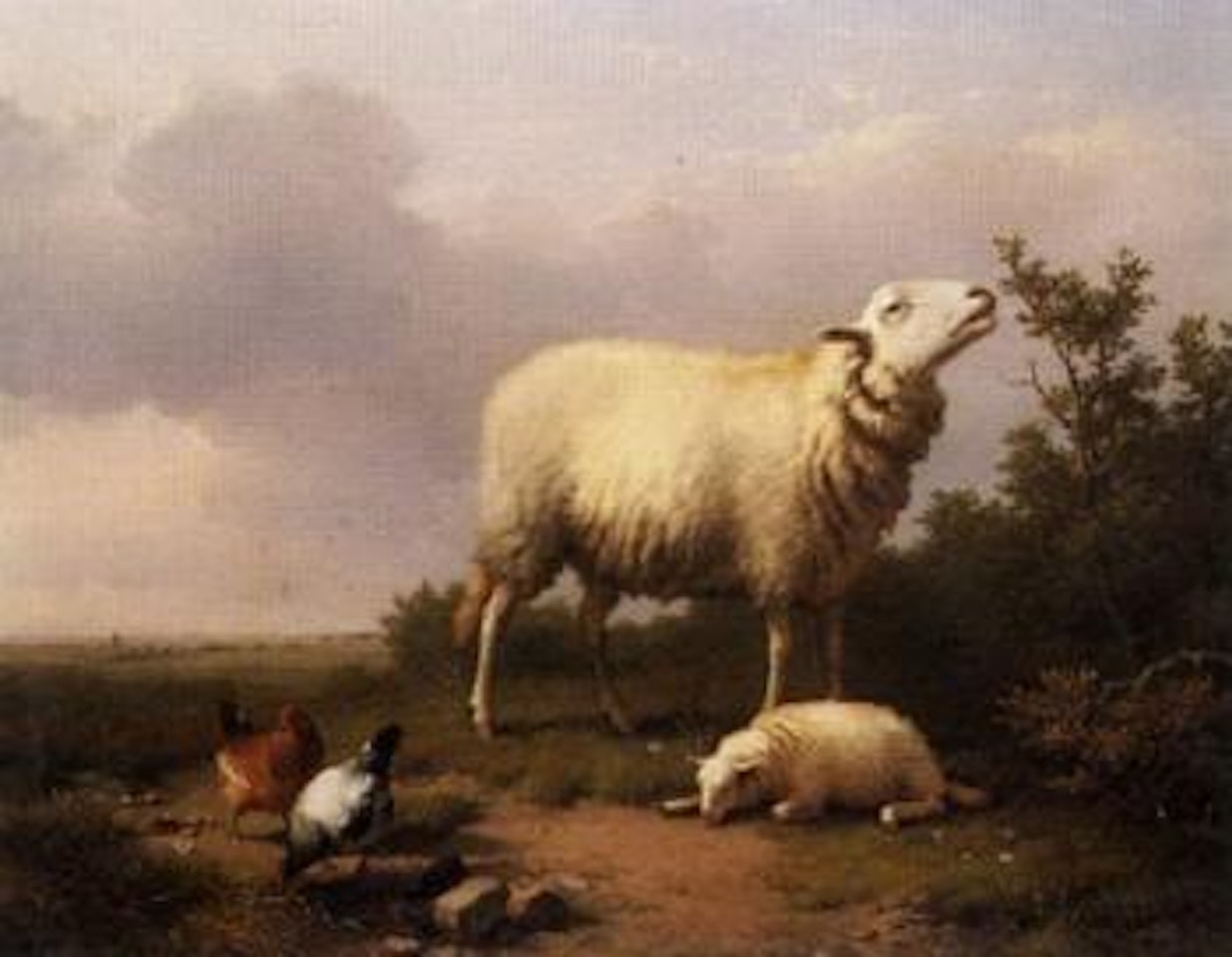 Sheep and poultry in landscape by Eugène Joseph Verboeckhoven
