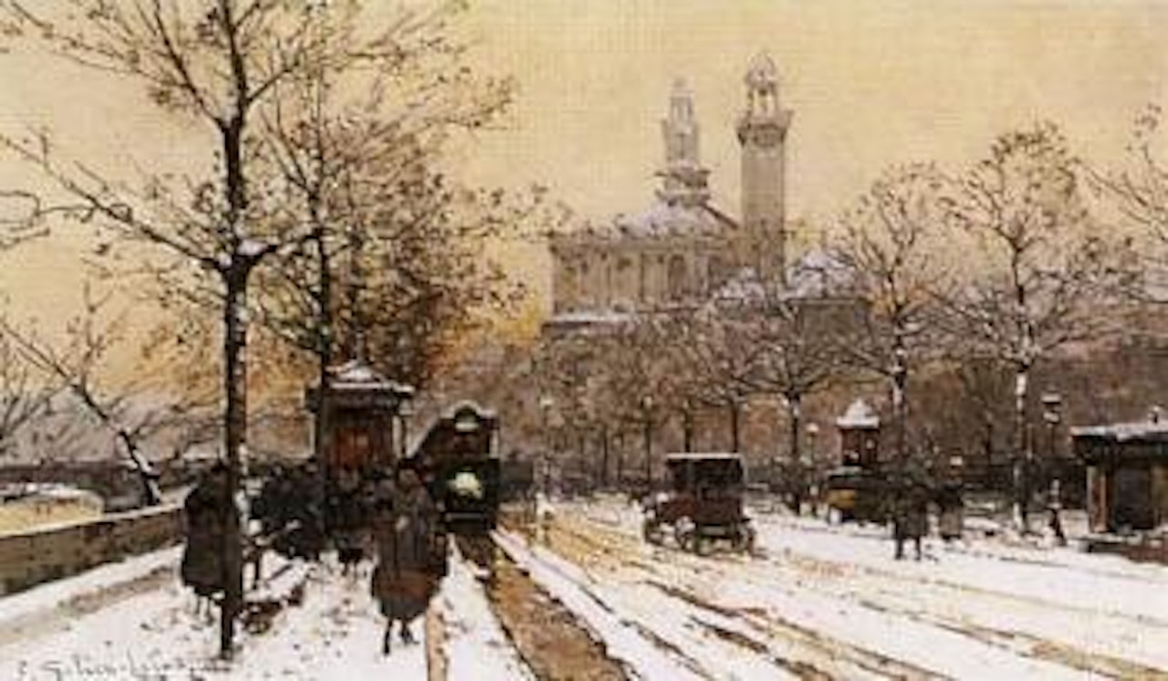 View of the Trocadero under snow, Paris by Eugene Galien-Laloue