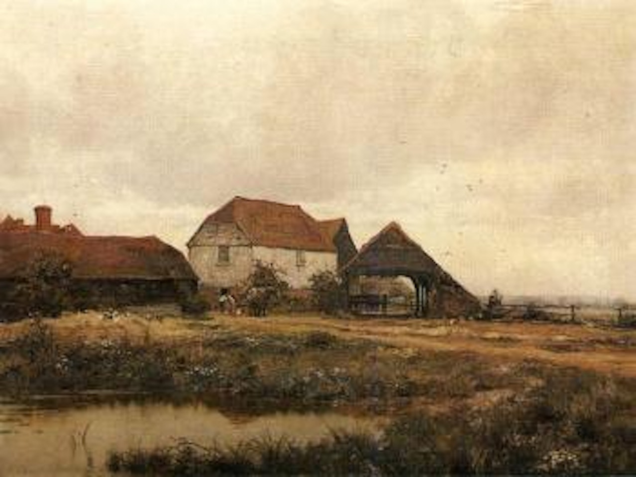 Horse and cart in farmyard by Edward Wilkins Waite