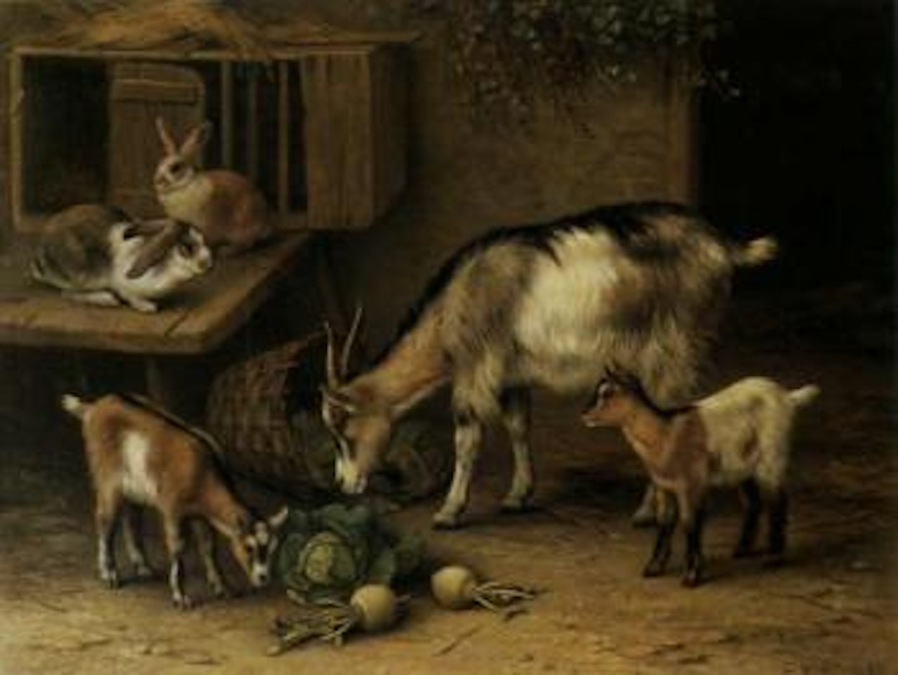 Goats, kids and rabbits by Edgar Hunt