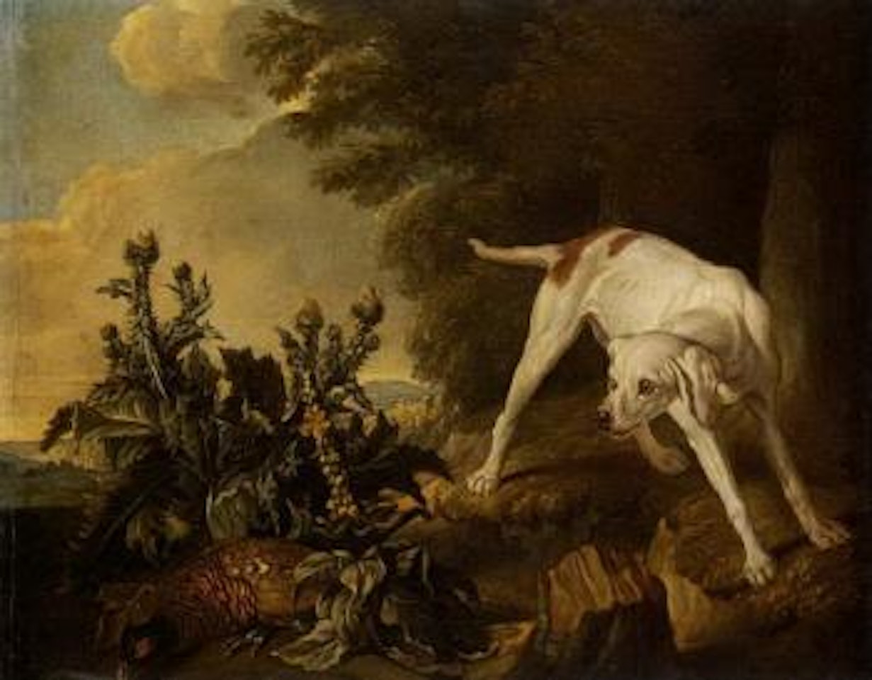 A pointer putting up a pheasant by Jean-Baptiste Oudry