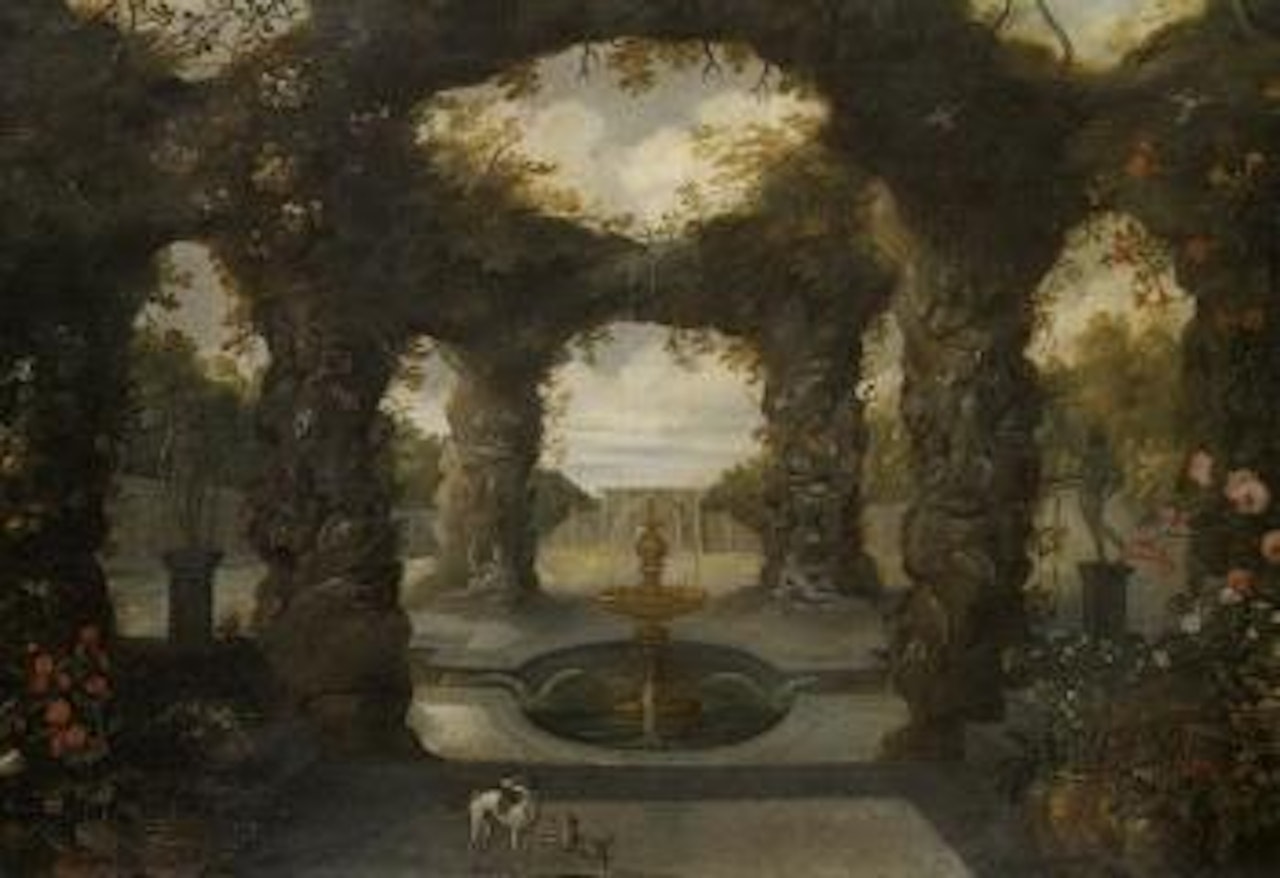 A grotto of shells in an ornamental park setting by Jan Brueghel the Younger