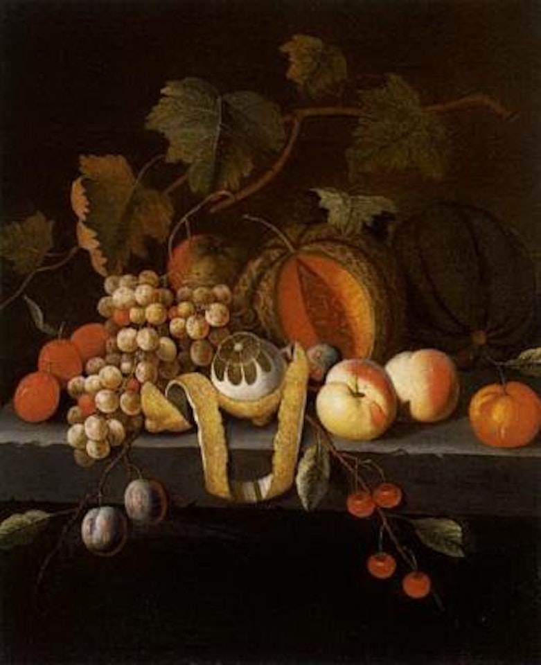 Still life resting on a stone ledge of fruit by Cornelis de Heem