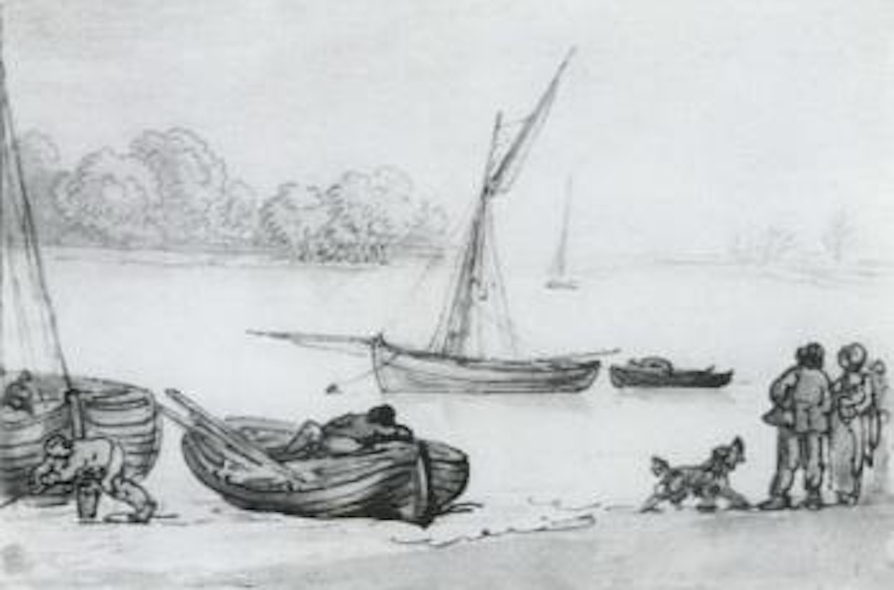 Boats on river by Thomas Rowlandson