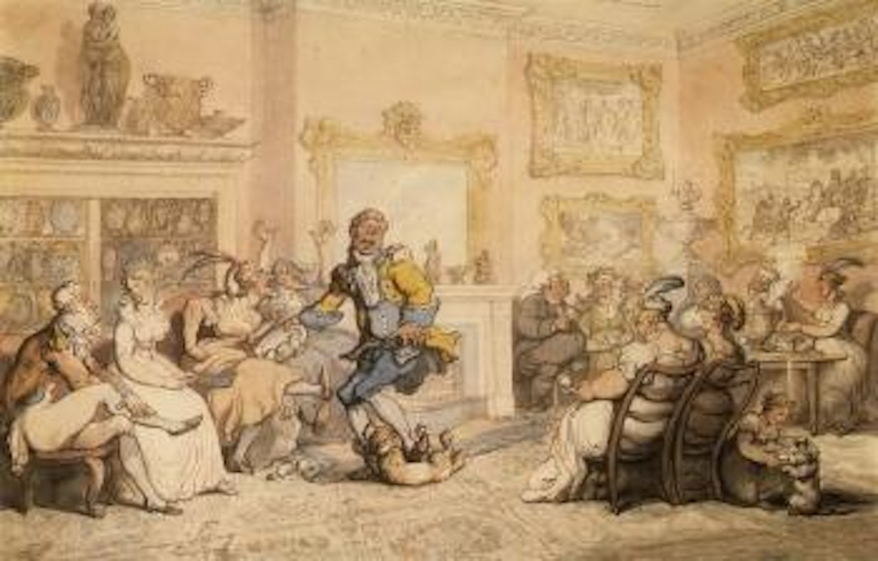 Mad dog in drawing room by Thomas Rowlandson