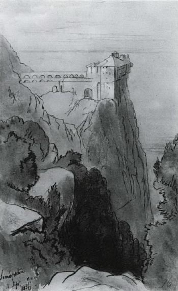Monastery at Simopetra, Greece by Edward Lear