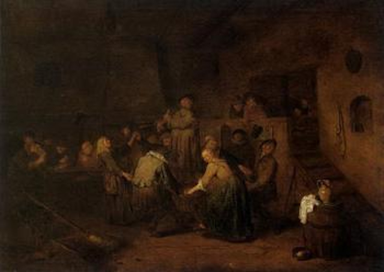 Tavern interior with peasants dancing by Egbert van Heemskerk III
