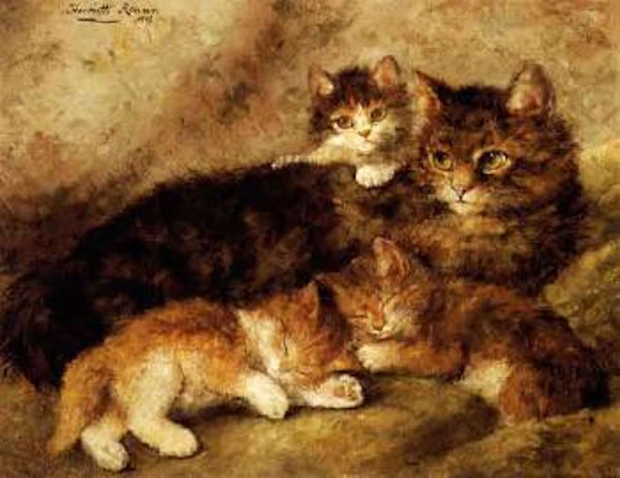A cat with her kittens by Henriette Ronner-Knip