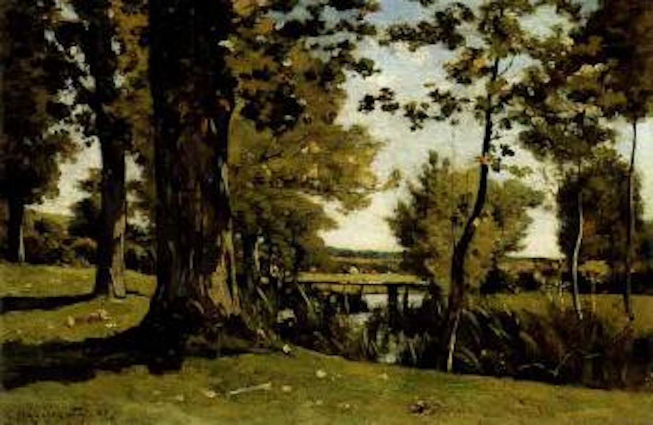 La passerelle du moulin Colas a Saint-Pierre by Henri Harpignies
