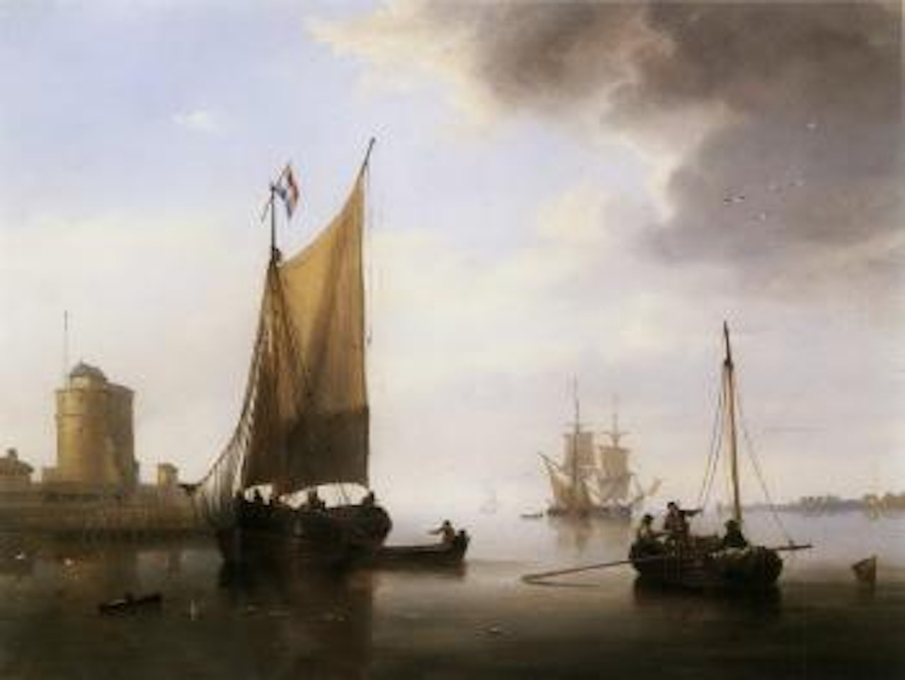 Fishermen in calm sea by John Wilson Carmichael