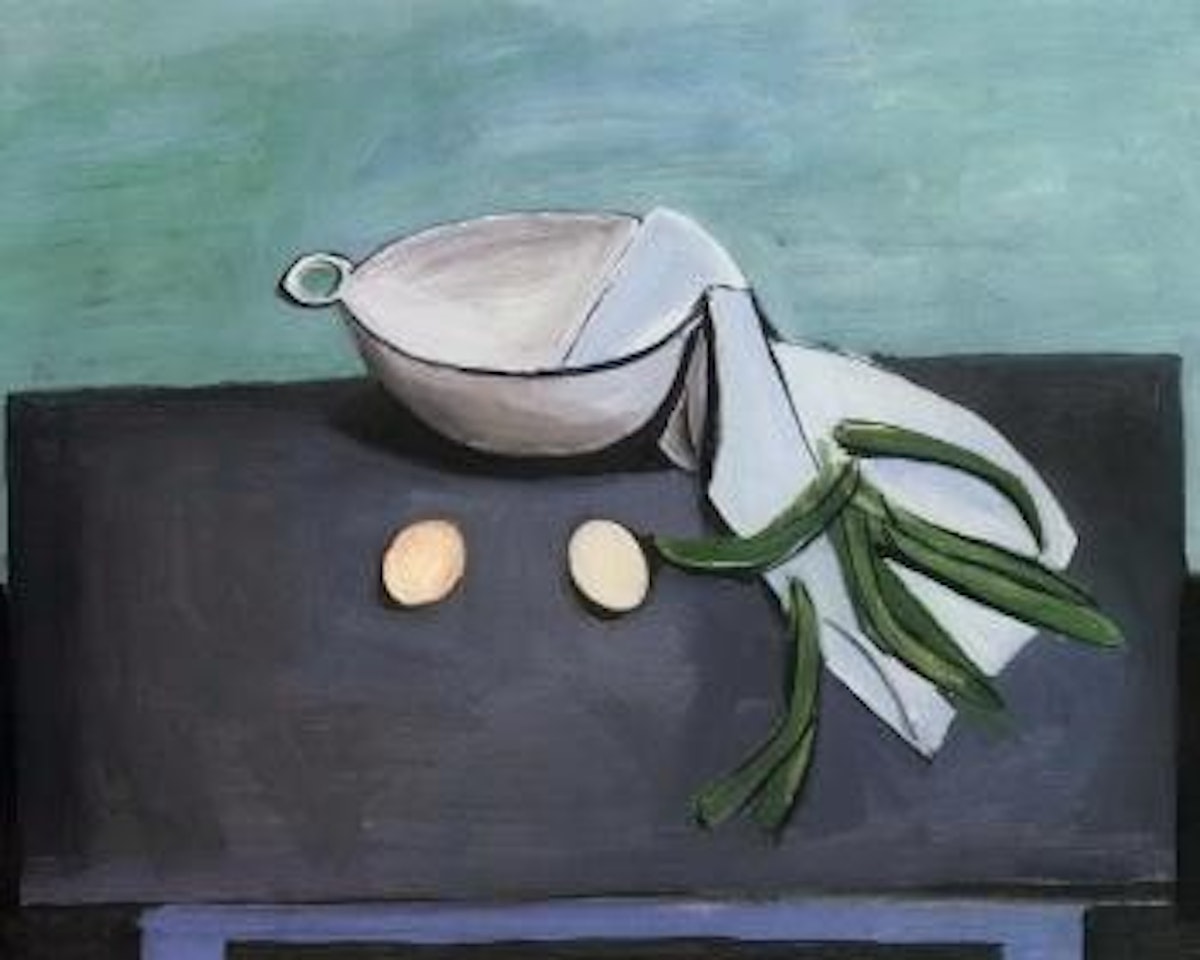 Colander, beans and eggs by William Scott