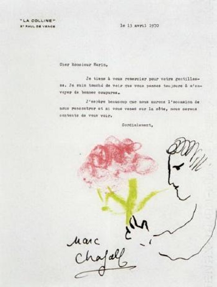 Homme au bouquet de fleurs. Femme au bouquet de fleurs. Artiste a la palette et fleurs by Marc Chagall