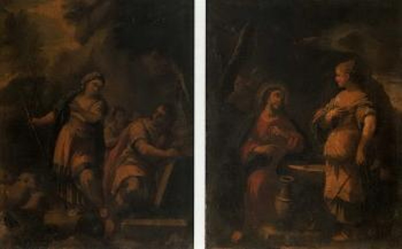 Christ with the woman of Samaria. Rachel and Laban by Circle of Luca Giordano