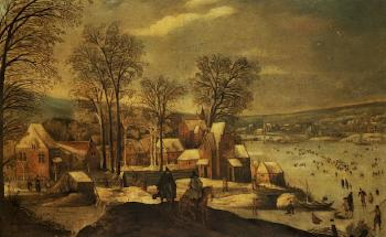 Winter landscape with figures skating by Joos de Momper the Younger