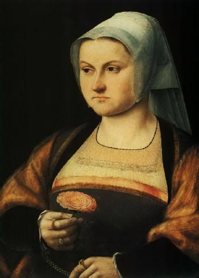Portrait of a lady holding a rose by Netherlandish School