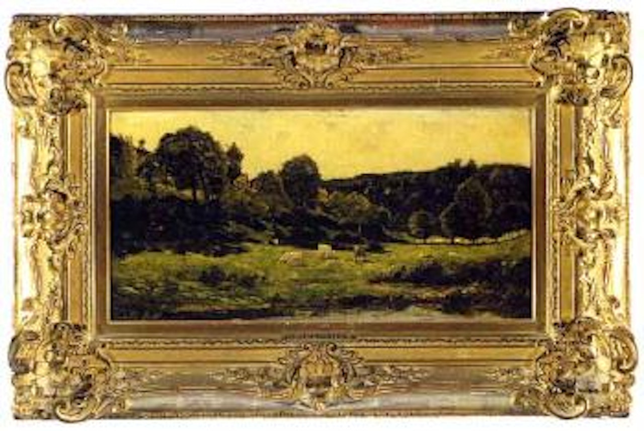 Summer river landscape with cattle at pasture by Henri Harpignies