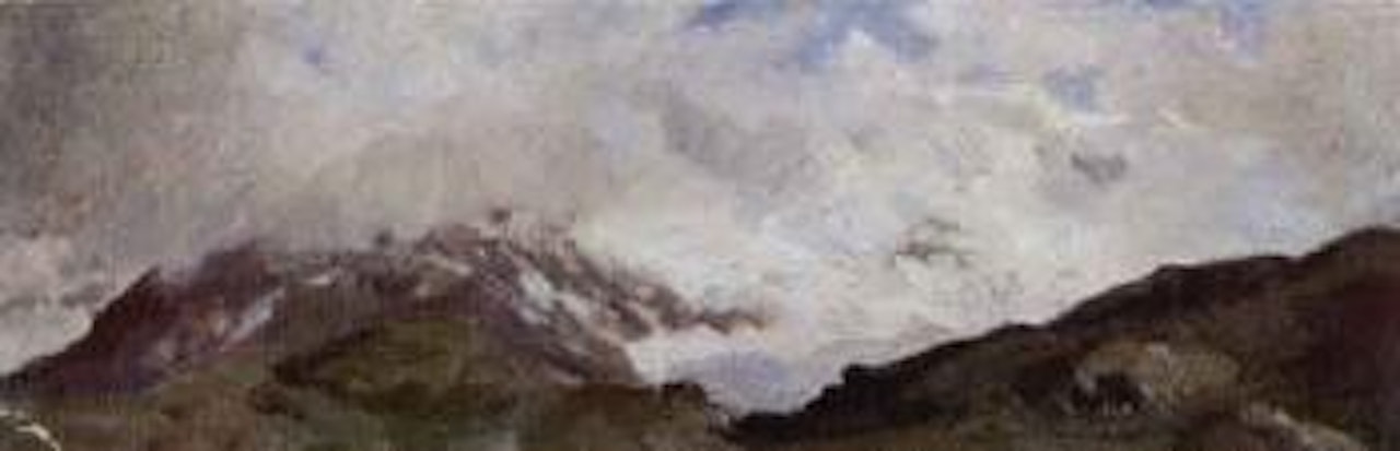Stormy clouds over mountain top by Albert Anker