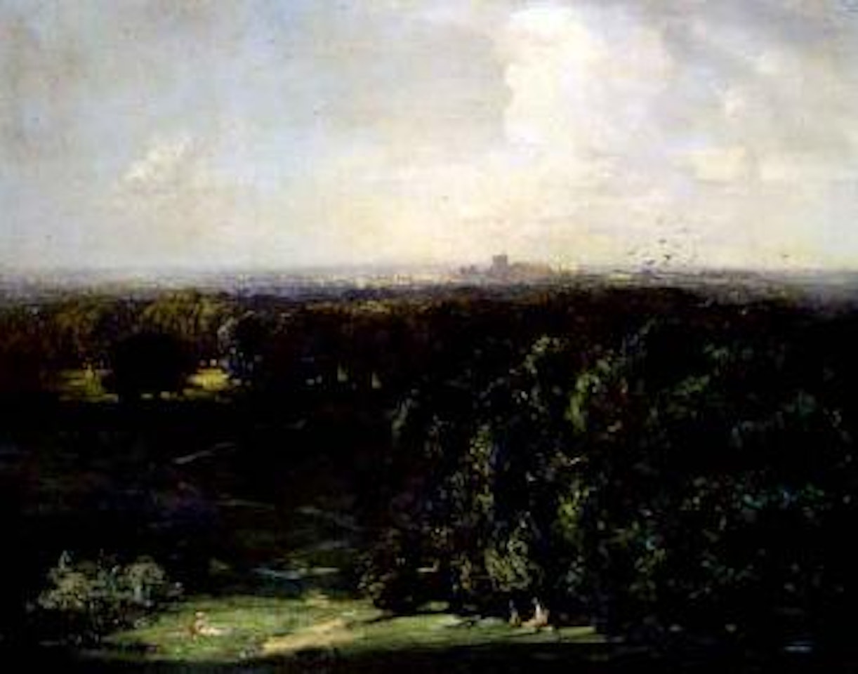 Study in blue, Windsor Castle through the forest by Arthur Ernest Streeton