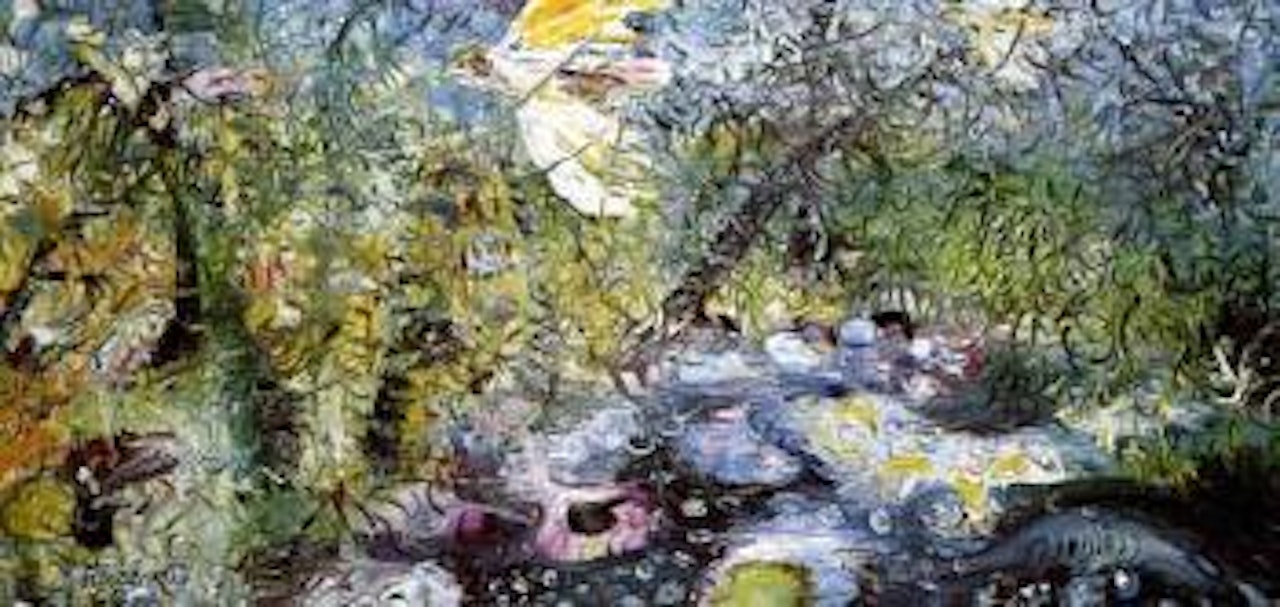 White cockatoos flying upstream by John Perceval