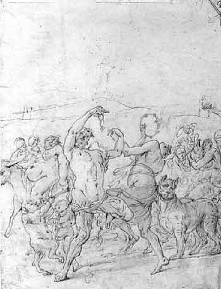 Bacchanal procession with drunken Silenus. Saint Peter by Giovanni Antonio Pellegrini