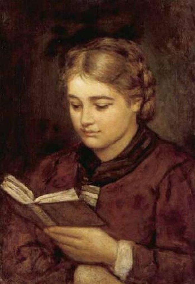 Young girl reading book by Franz von Defregger
