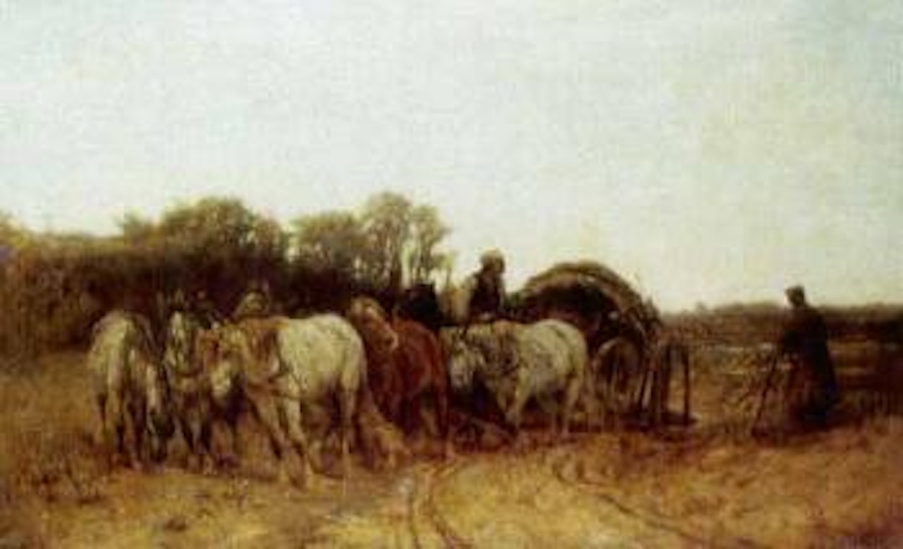 Hungarian peasants with horse-drawn cart by Adolf Schreyer
